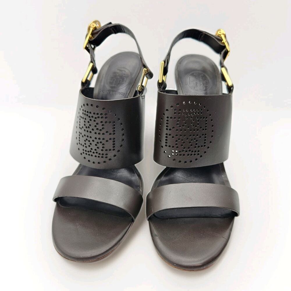 Tory Burch Gabriela Leather Slingback Heels Perforated Logo sz 8 - Picture 3 of 8
